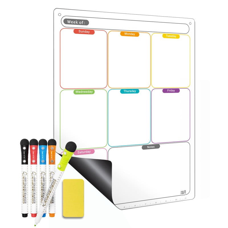 Mag-Fancy Vertical Magnetic Calendar for Refrigerator Set. Weekly Planner Dry Erase Fridge Calendar Whiteboard Menu Board - Thickened Magnet. Fine Marker & Organizers Reusable for Busy Home & Office - Image 1